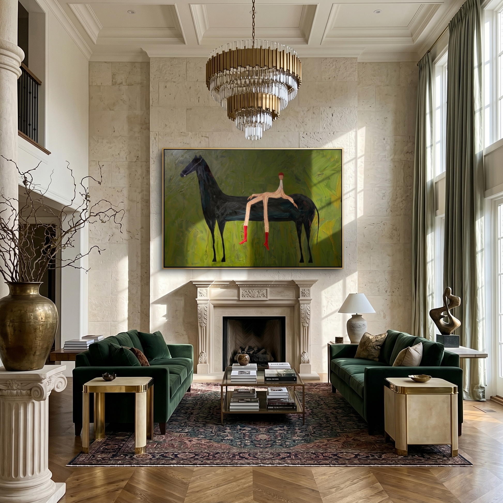 Silent Whisper – green and black modern western equestrian art, horizontal hand-painted canvas art – view 6