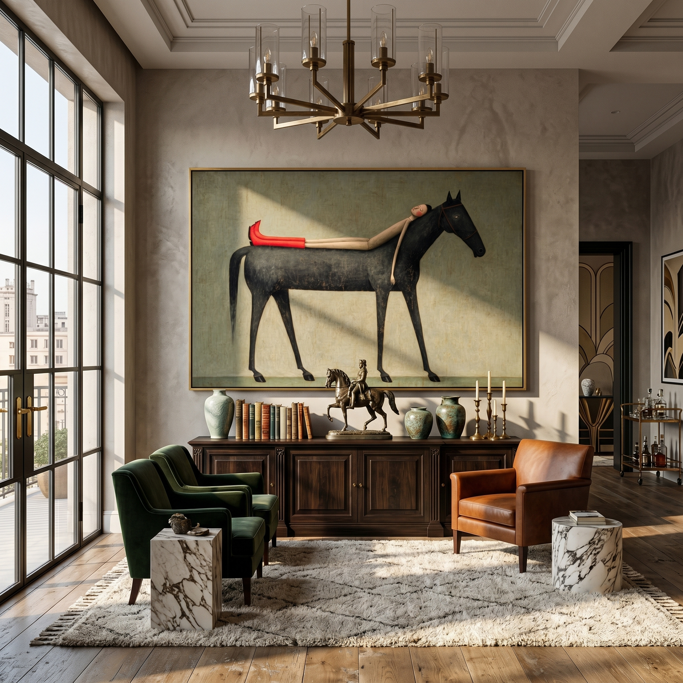 Still Echo – brown and gold modern western equestrian art, horizontal hand-painted canvas art – view 2