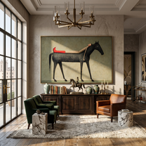 Still Echo – brown and gold modern western equestrian art, horizontal hand-painted canvas art – view 2