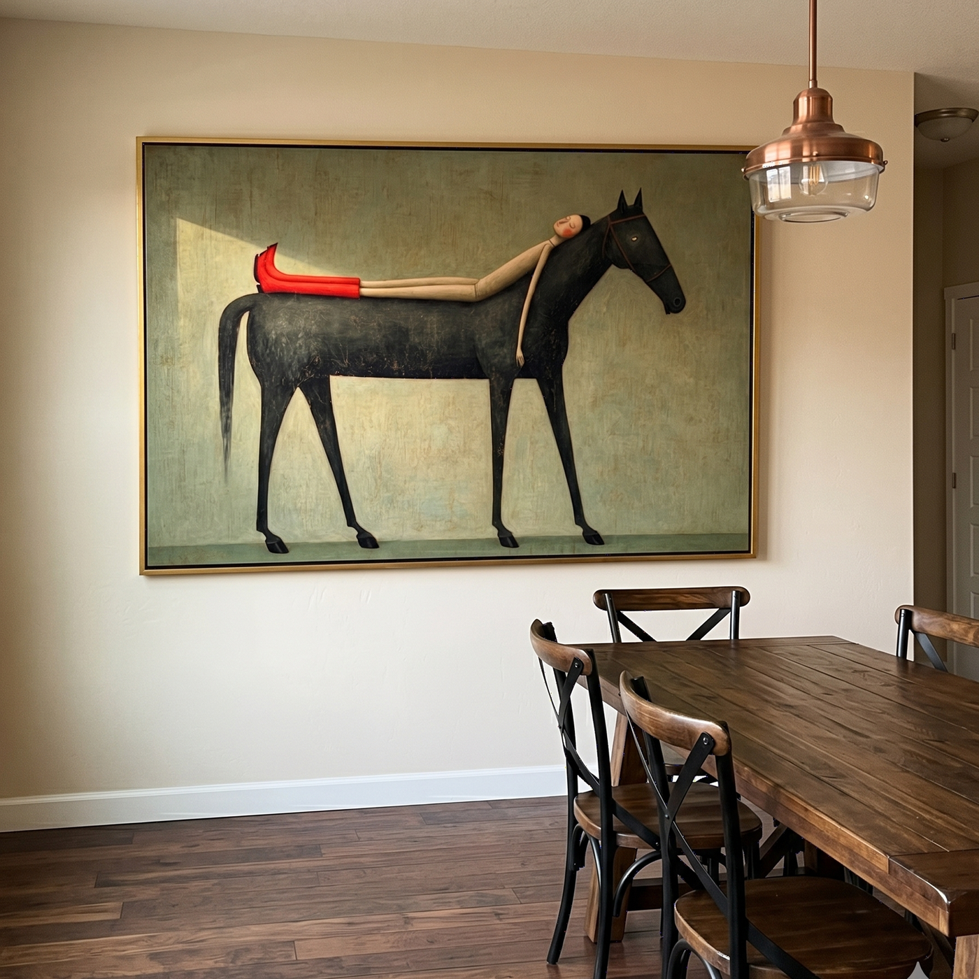 Still Echo – brown and gold modern western equestrian art, horizontal hand-painted canvas art – view 3