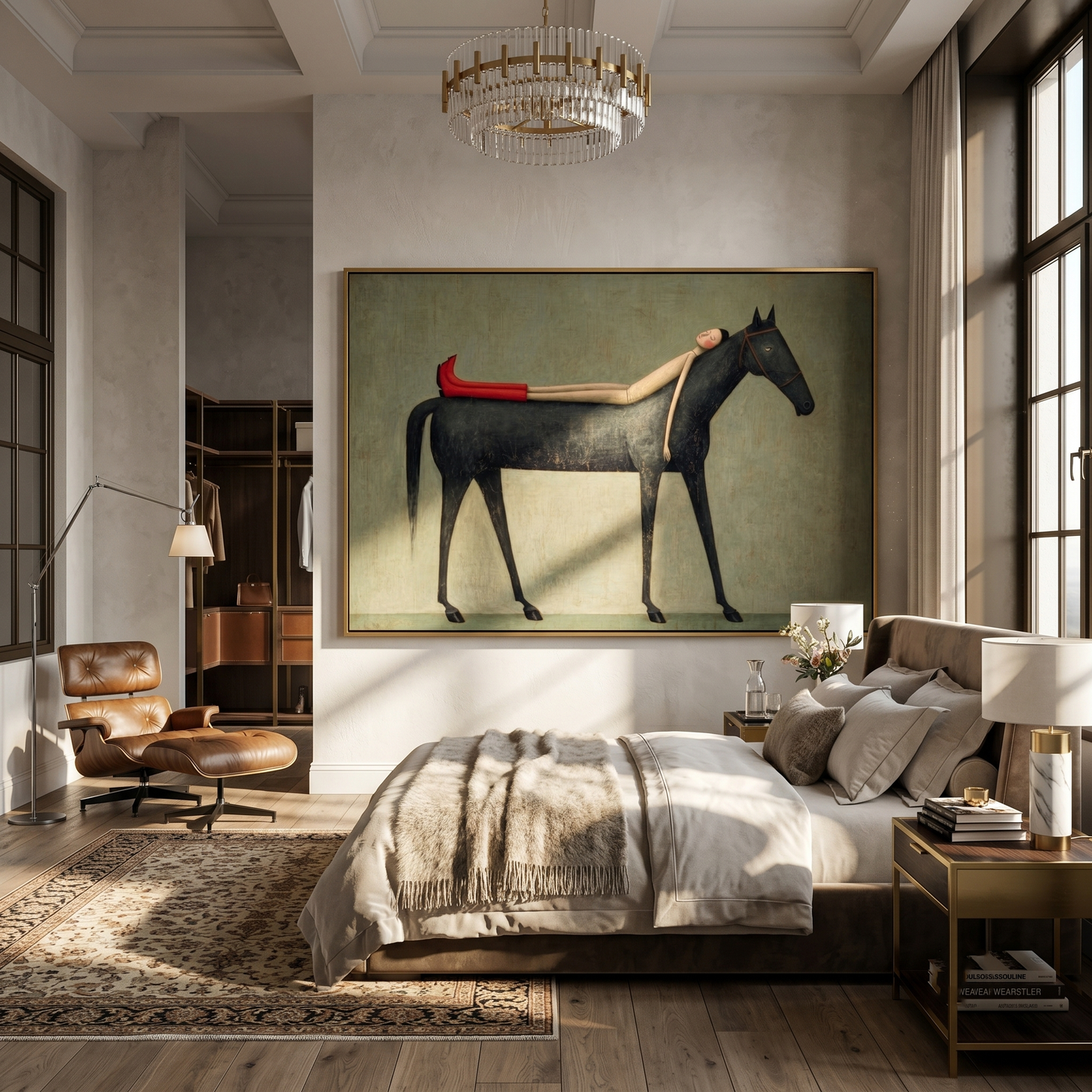 Still Echo – brown and gold modern western equestrian art, horizontal hand-painted canvas art – view 4
