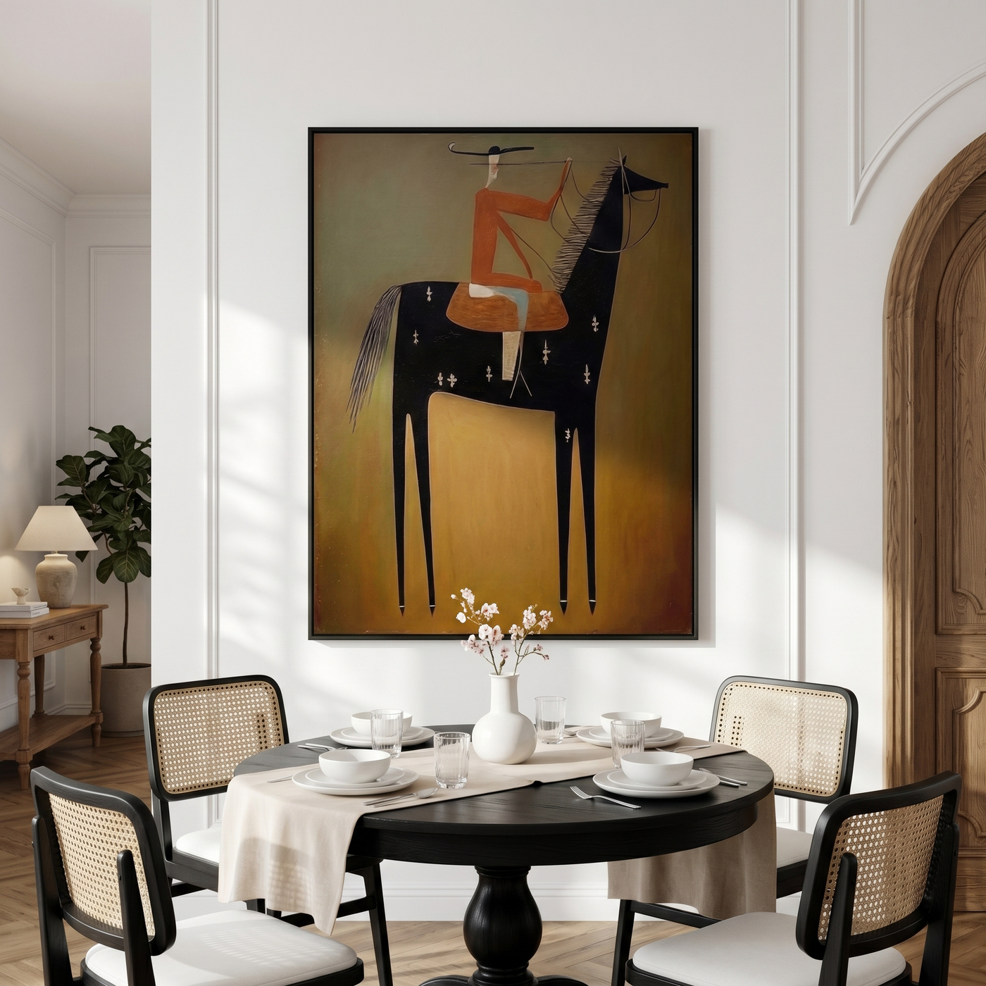 Velvet Light – brown and black modern western equestrian art, vertical hand-painted canvas art – view 2