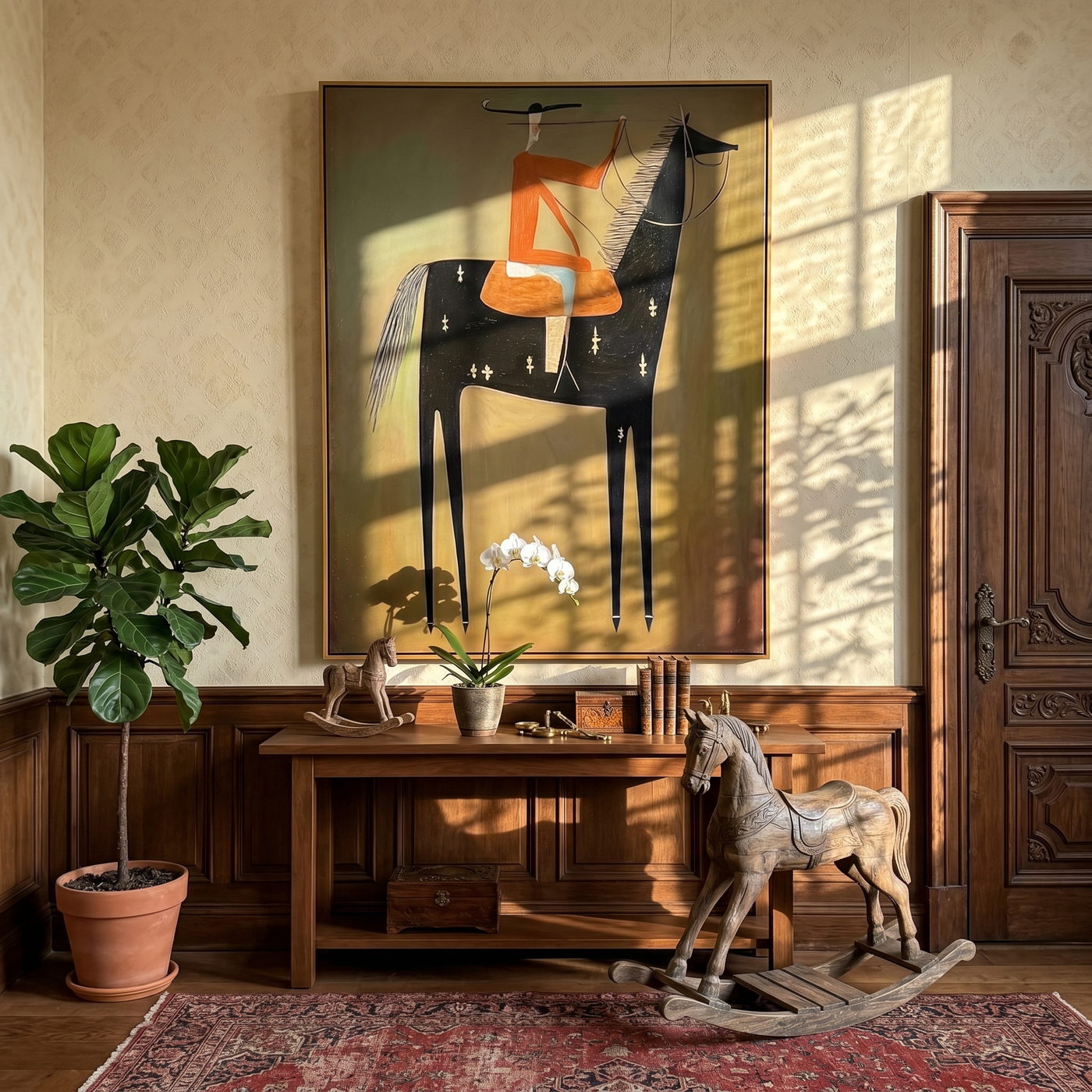 Velvet Light – brown and black modern western equestrian art, vertical hand-painted canvas art – view 4