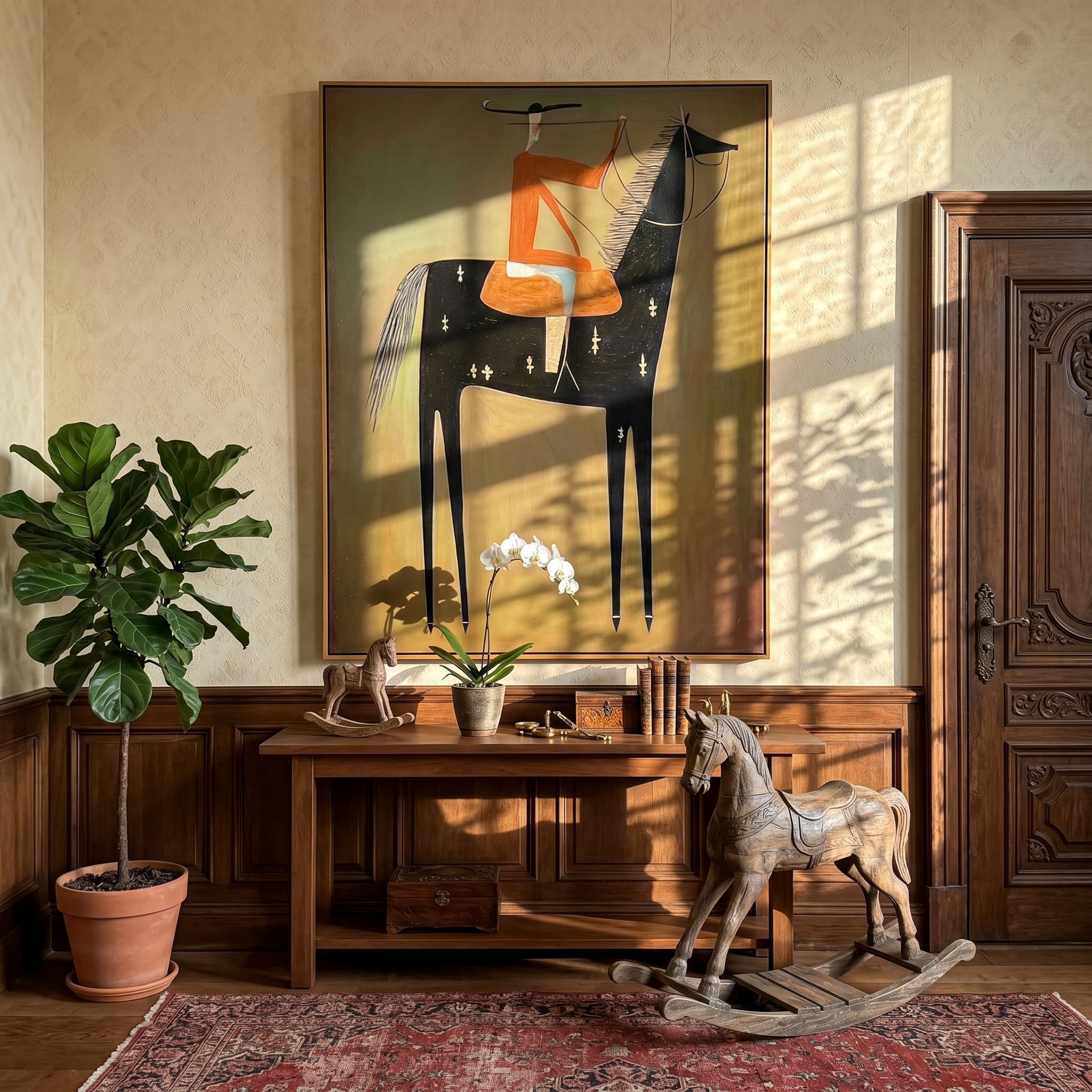 Velvet Light – brown and black modern western equestrian art, vertical hand-painted canvas art – view 4