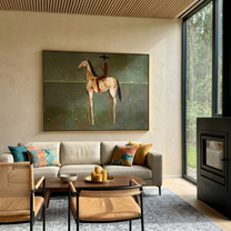 Wild Story – brown and green and gray modern western equestrian art, horizontal hand-painted canvas art – view 5