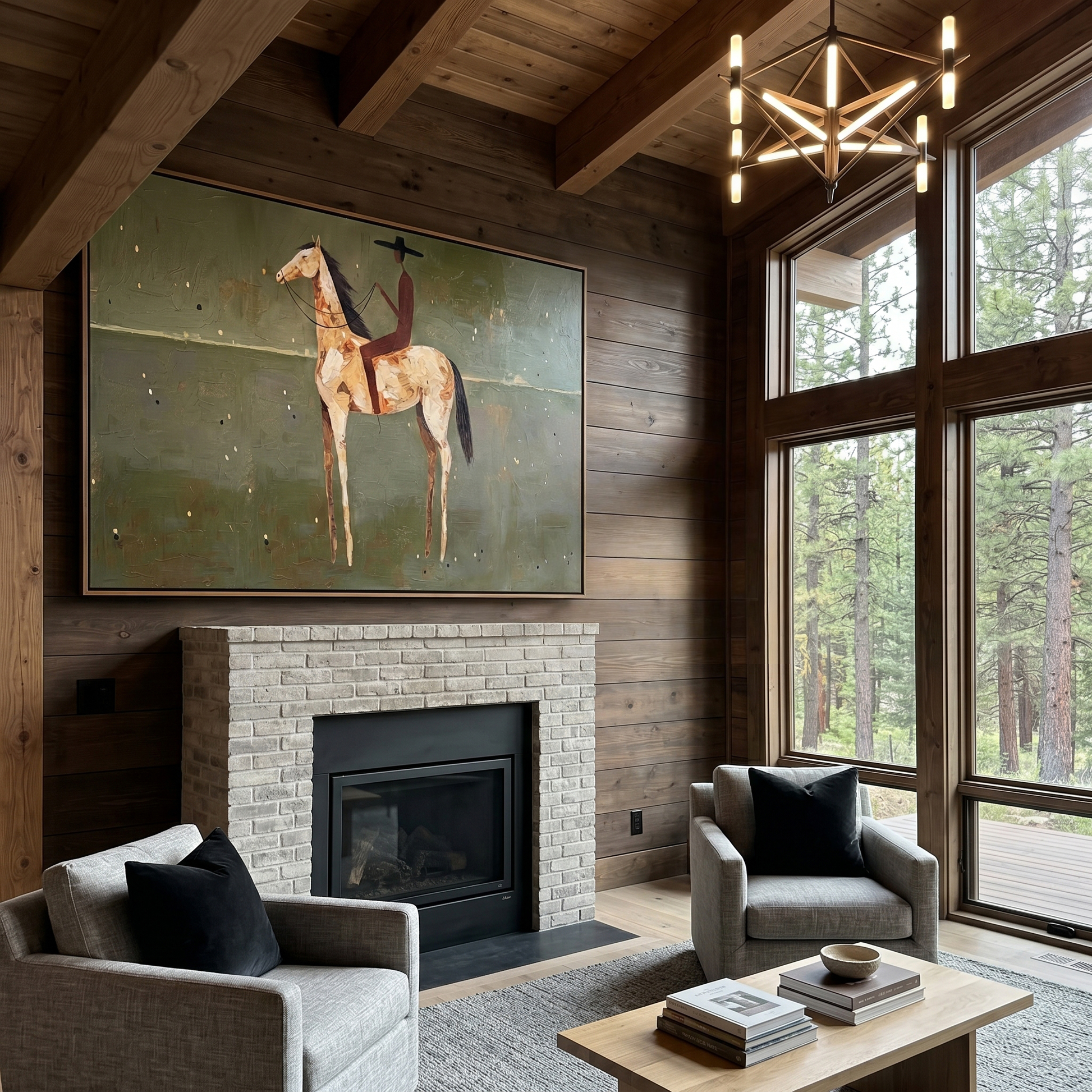 Wild Story – brown and green and gray modern western equestrian art, horizontal hand-painted canvas art – view 6