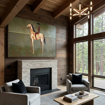 Wild Story – brown and green and gray modern western equestrian art, horizontal hand-painted canvas art – view 6