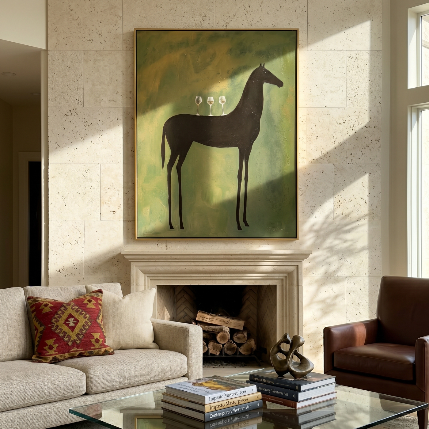 Autumn Chorus – brown and gold modern western equestrian art, vertical hand-painted canvas art – view 2