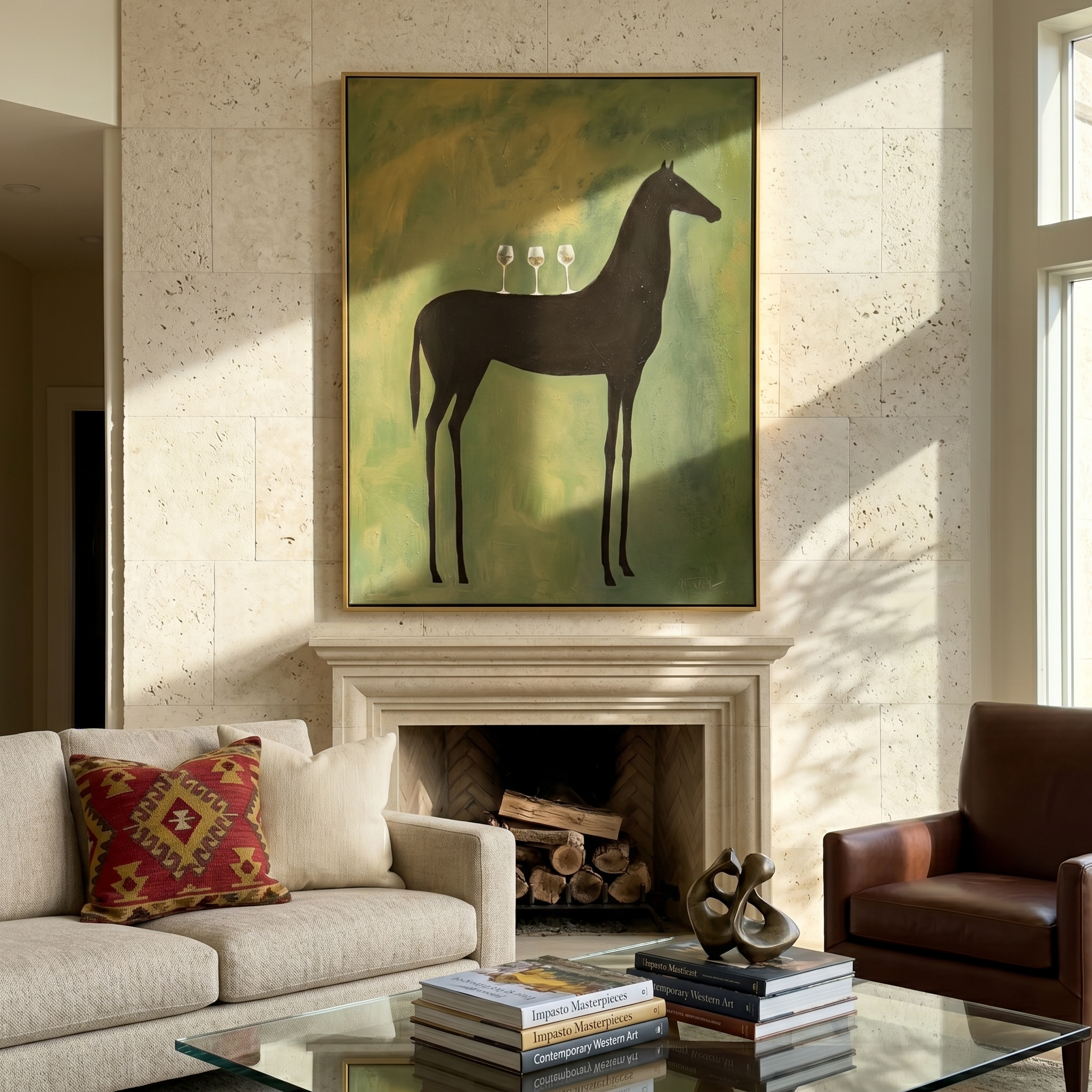 Autumn Chorus – brown and gold modern western equestrian art, vertical hand-painted canvas art – view 2