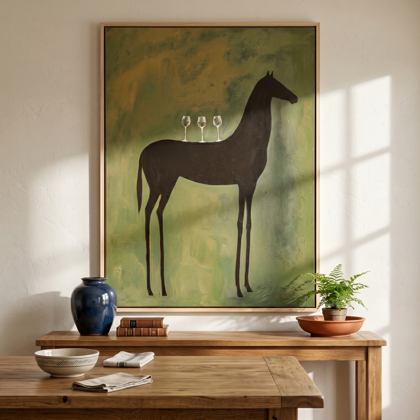 Autumn Chorus – brown and gold modern western equestrian art, vertical hand-painted canvas art – view 3