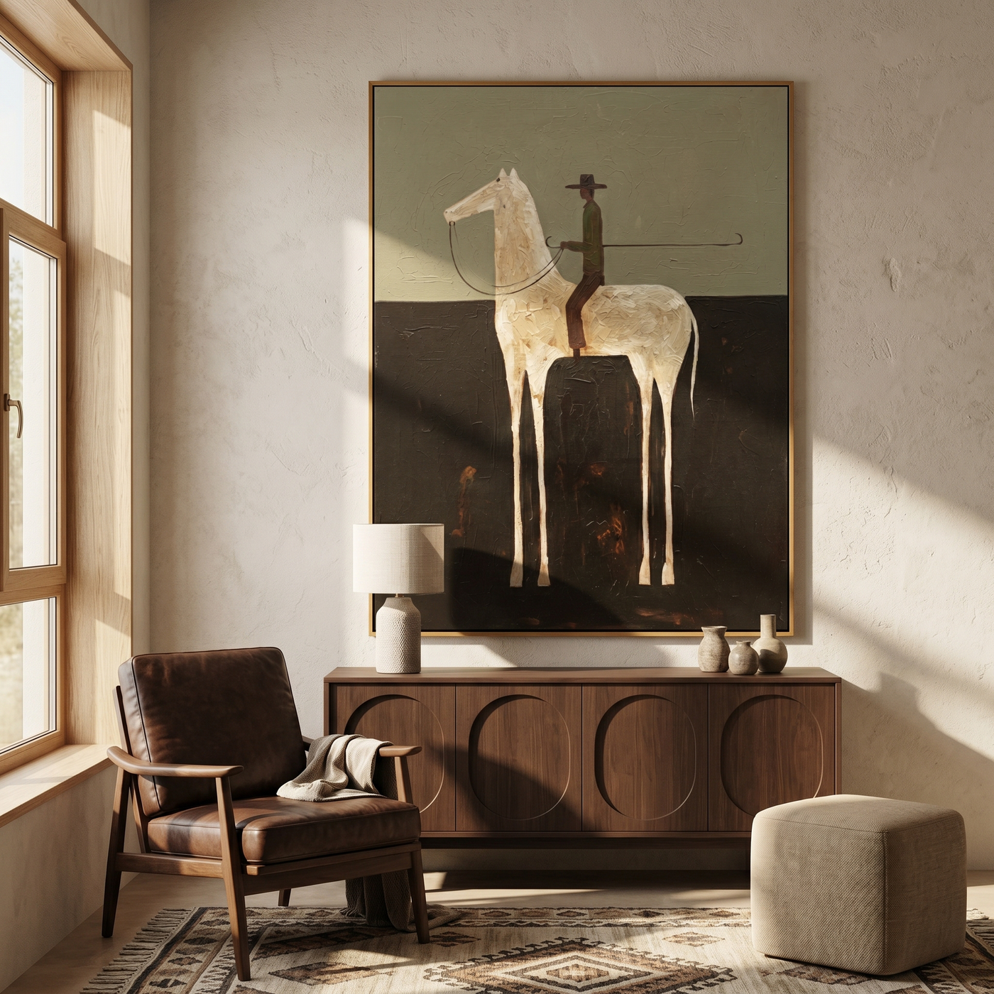 Copper Grace – black and gray modern western equestrian art, vertical hand-painted canvas art – view 2