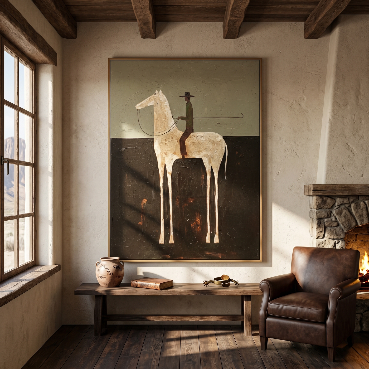 Copper Grace – black and gray modern western equestrian art, vertical hand-painted canvas art – view 4