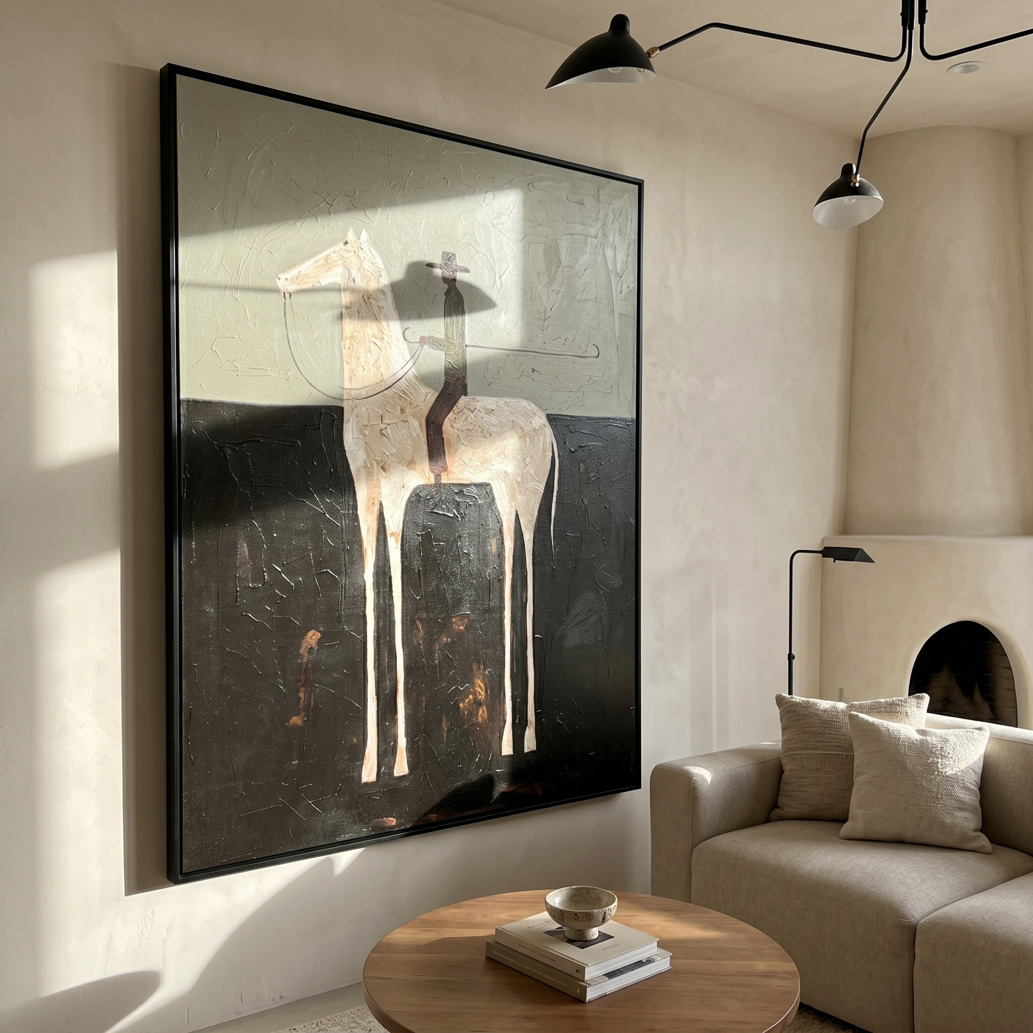 Copper Grace – black and gray modern western equestrian art, vertical hand-painted canvas art – view 5