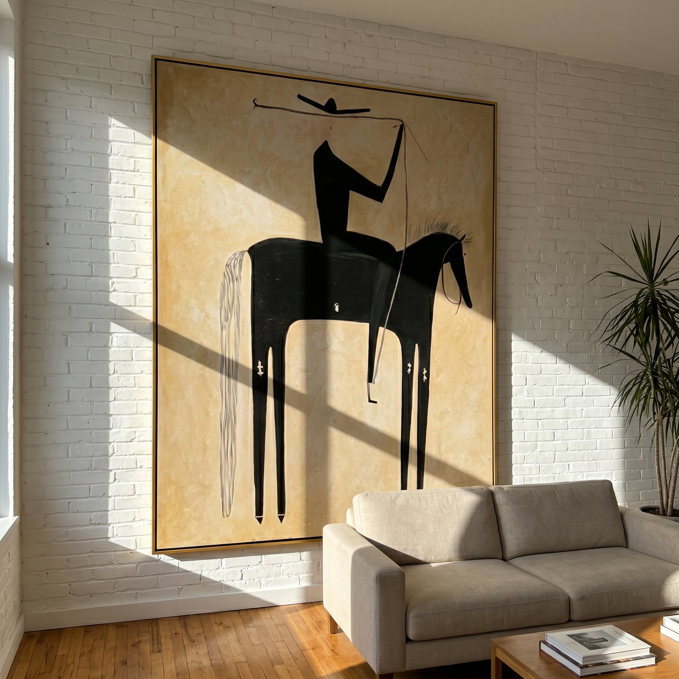 Evening Passage – brown and gold and black modern western equestrian art, vertical hand-painted canvas art – view 3