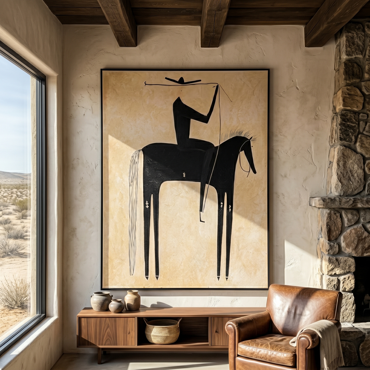 Evening Passage – brown and gold and black modern western equestrian art, vertical hand-painted canvas art – view 4