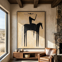 Evening Passage – brown and gold and black modern western equestrian art, vertical hand-painted canvas art – view 4