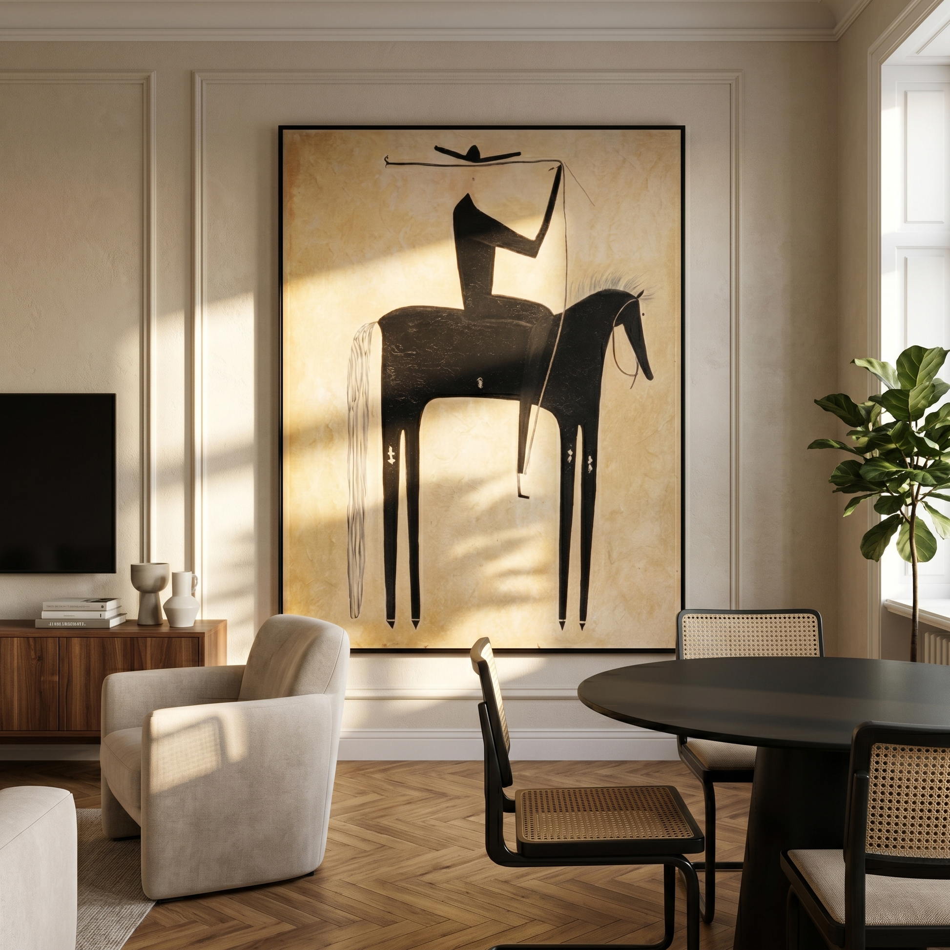Evening Passage – brown and gold and black modern western equestrian art, vertical hand-painted canvas art – view 5