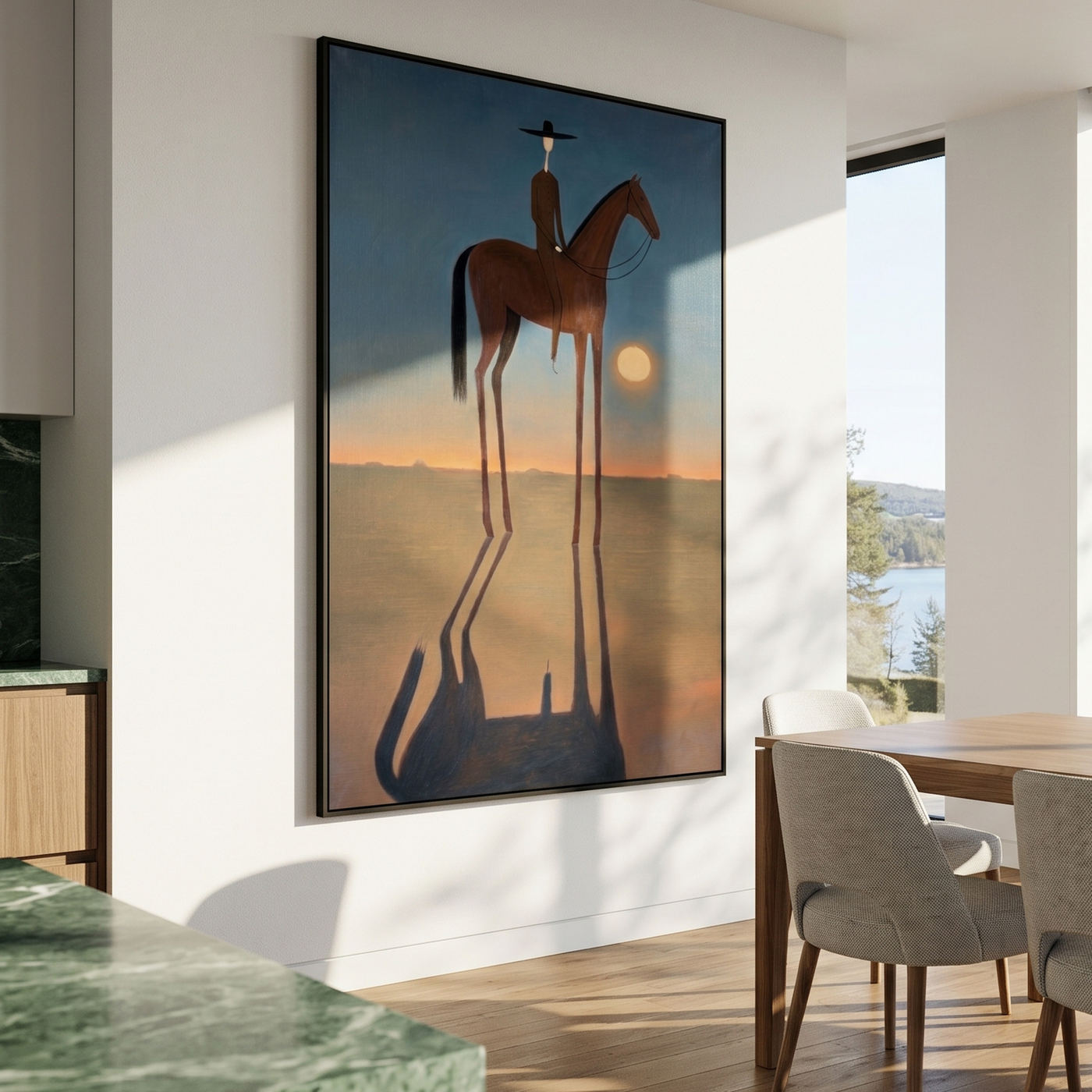 Ivory Vista – brown and blue modern western equestrian art, vertical hand-painted canvas art – view 3