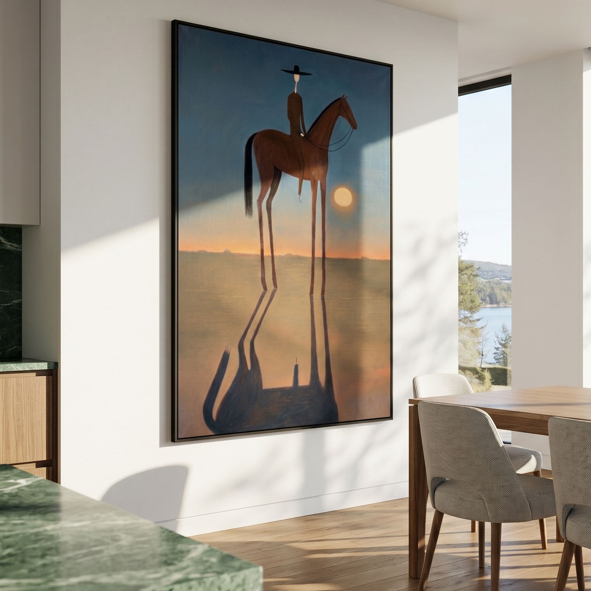 Ivory Vista – brown and blue modern western equestrian art, vertical hand-painted canvas art – view 3