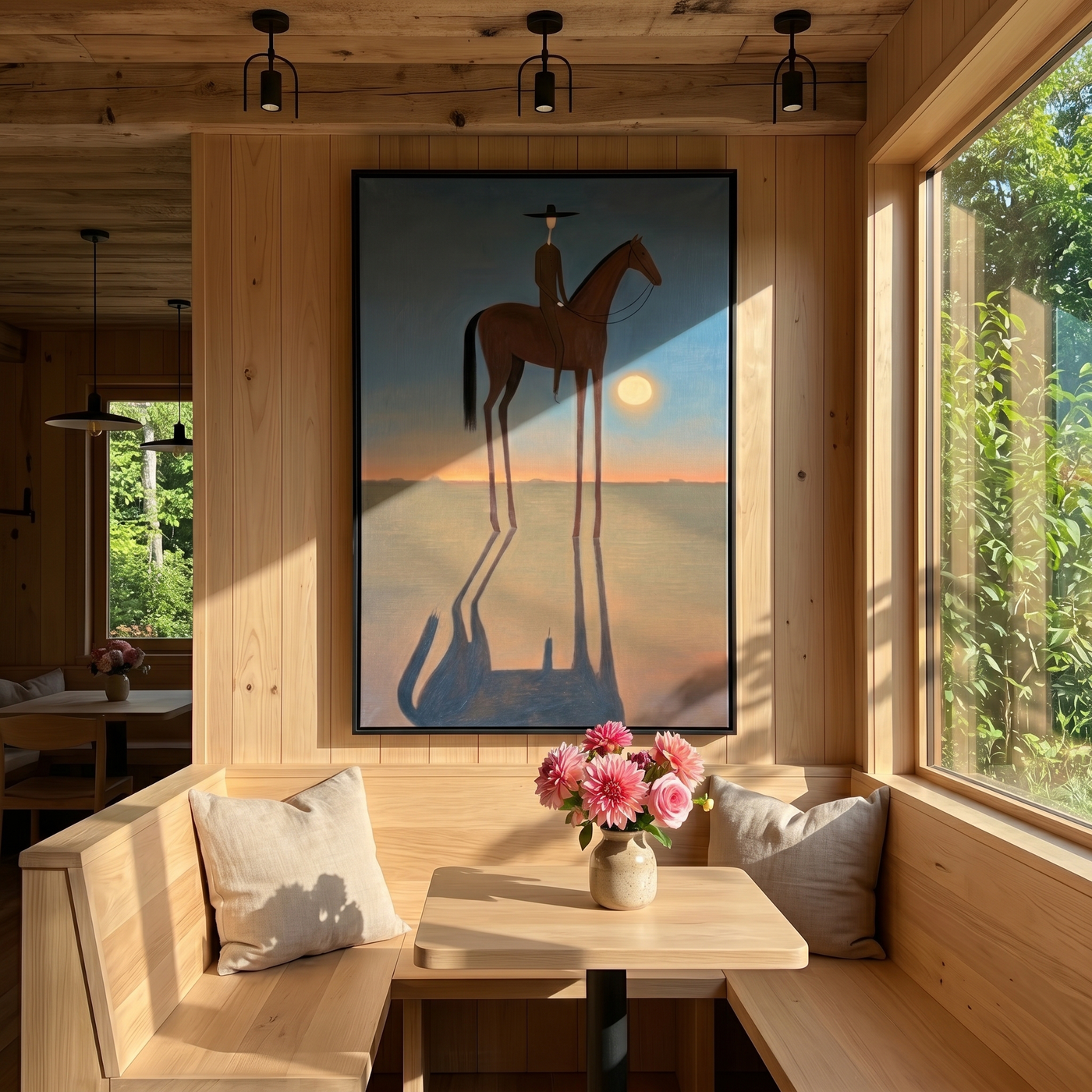 Ivory Vista – brown and blue modern western equestrian art, vertical hand-painted canvas art – view 4