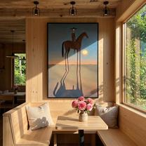 Ivory Vista – brown and blue modern western equestrian art, vertical hand-painted canvas art – view 4