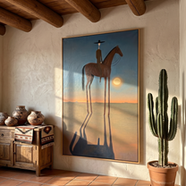 Ivory Vista – brown and blue modern western equestrian art, vertical hand-painted canvas art – view 5