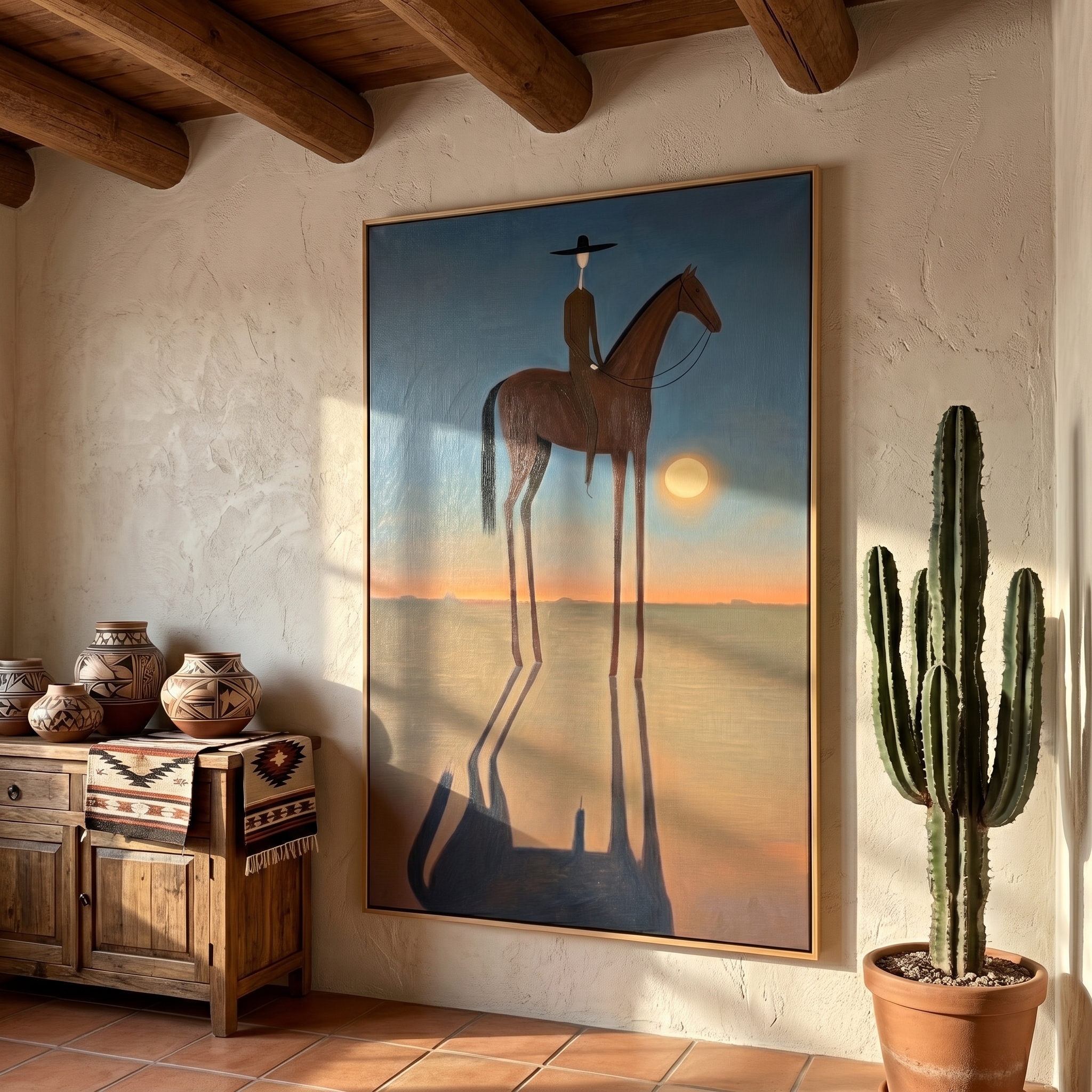 Ivory Vista – brown and blue modern western equestrian art, vertical hand-painted canvas art – view 5