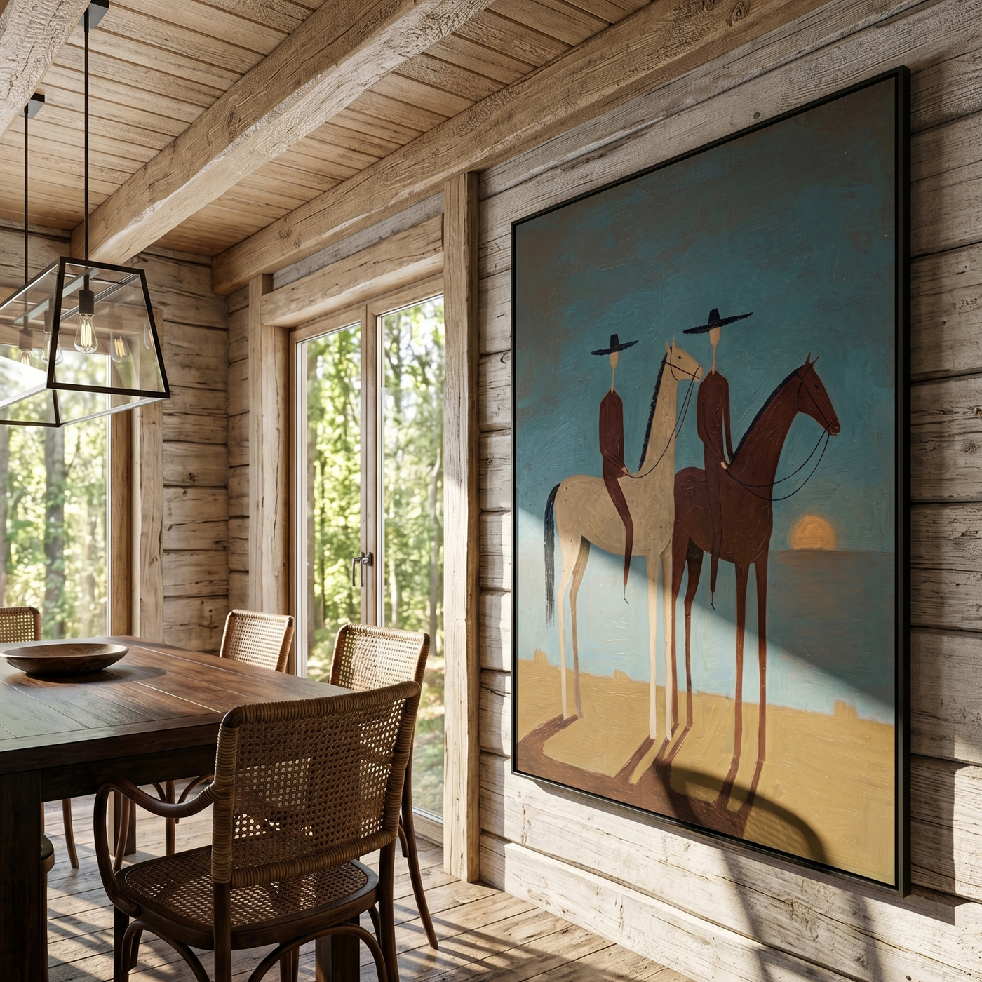 Midnight Drift – gray and brown and blue modern western equestrian art, vertical hand-painted canvas art – view 2