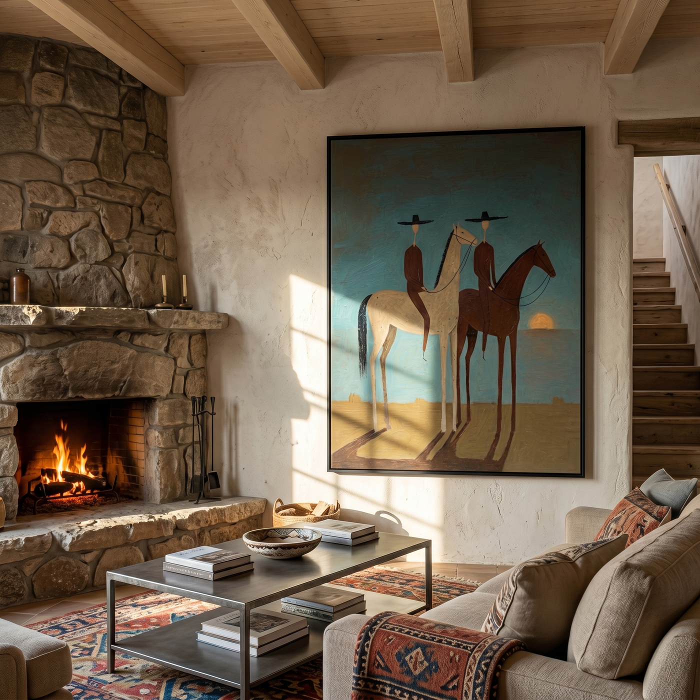 Midnight Drift – gray and brown and blue modern western equestrian art, vertical hand-painted canvas art – view 4