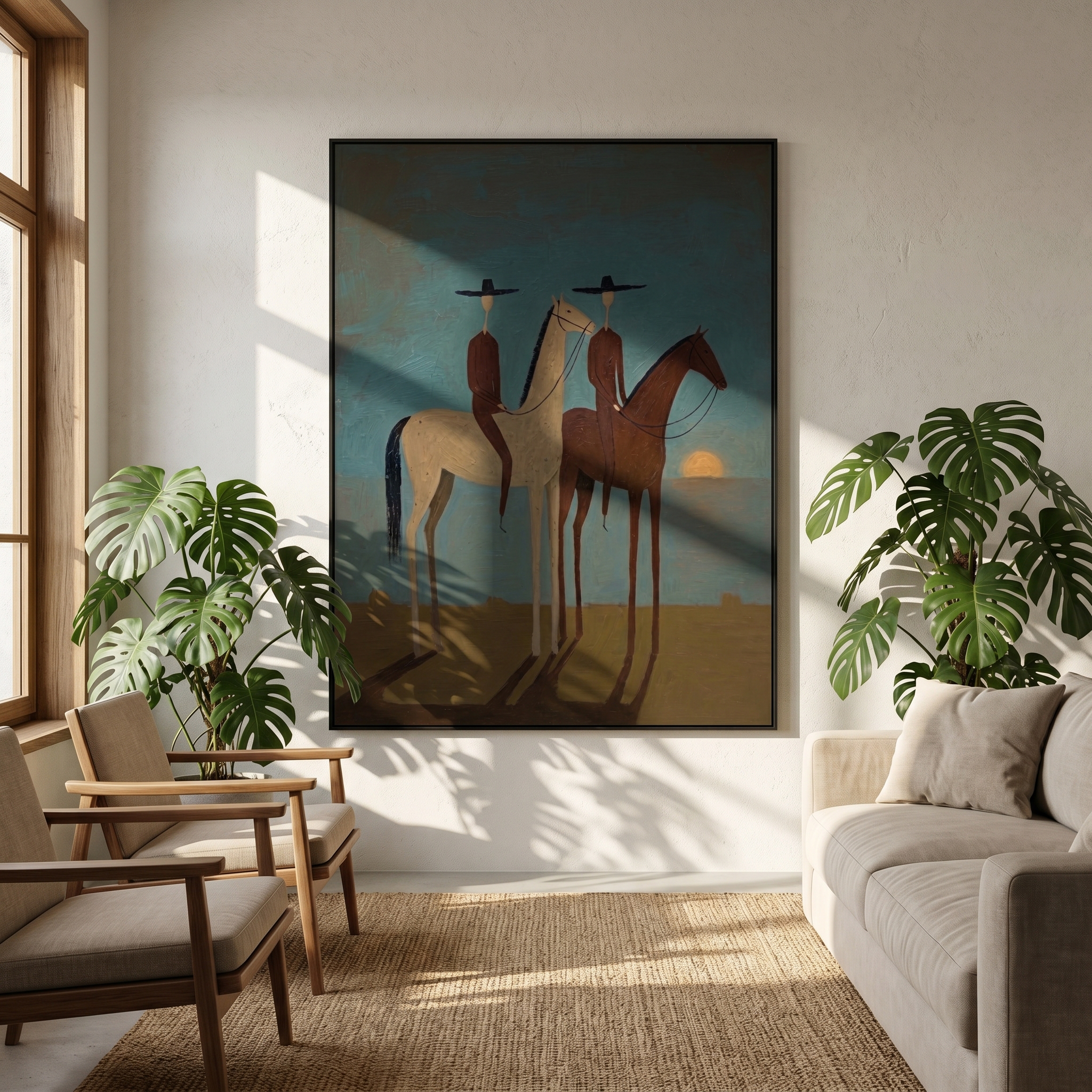 Midnight Drift – gray and brown and blue modern western equestrian art, vertical hand-painted canvas art – view 5