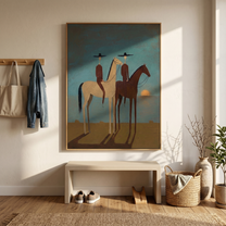 Midnight Drift – gray and brown and blue modern western equestrian art, vertical hand-painted canvas art – view 6