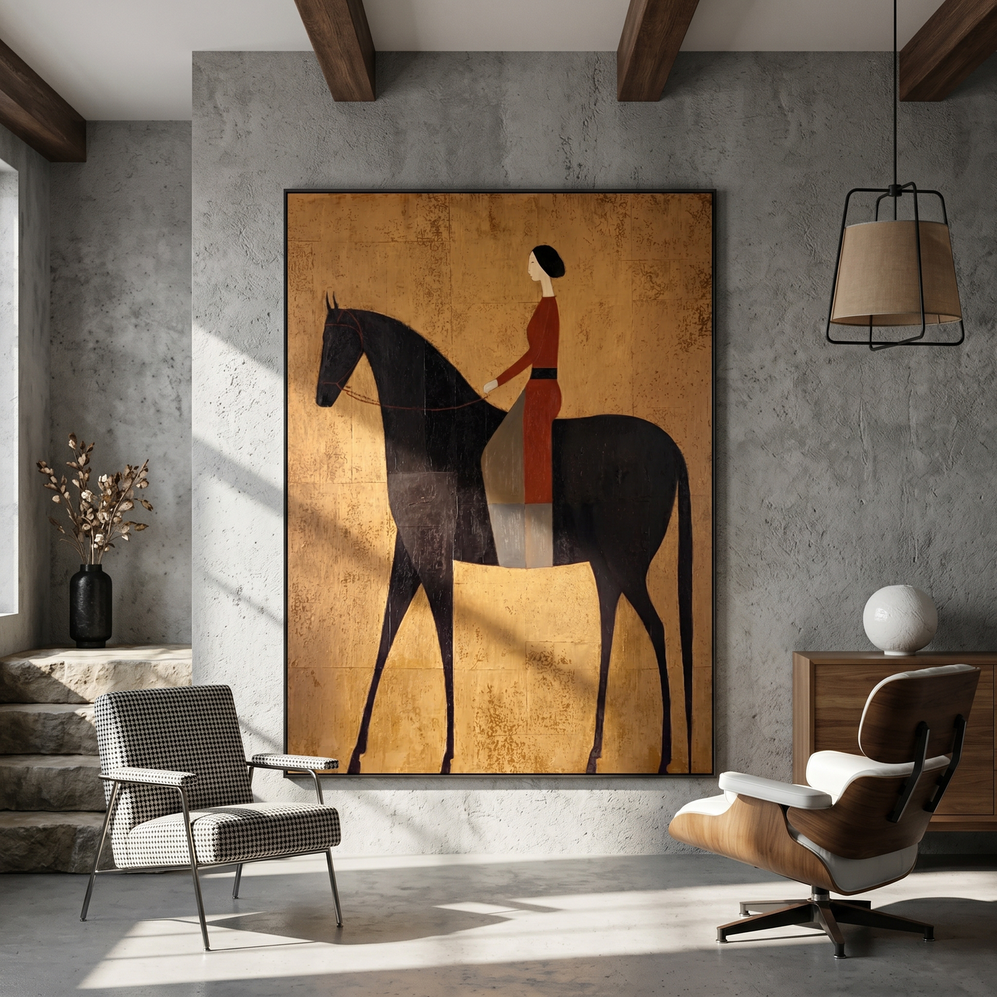 Painted Journey – brown and black modern western equestrian art, vertical hand-painted canvas art – view 2