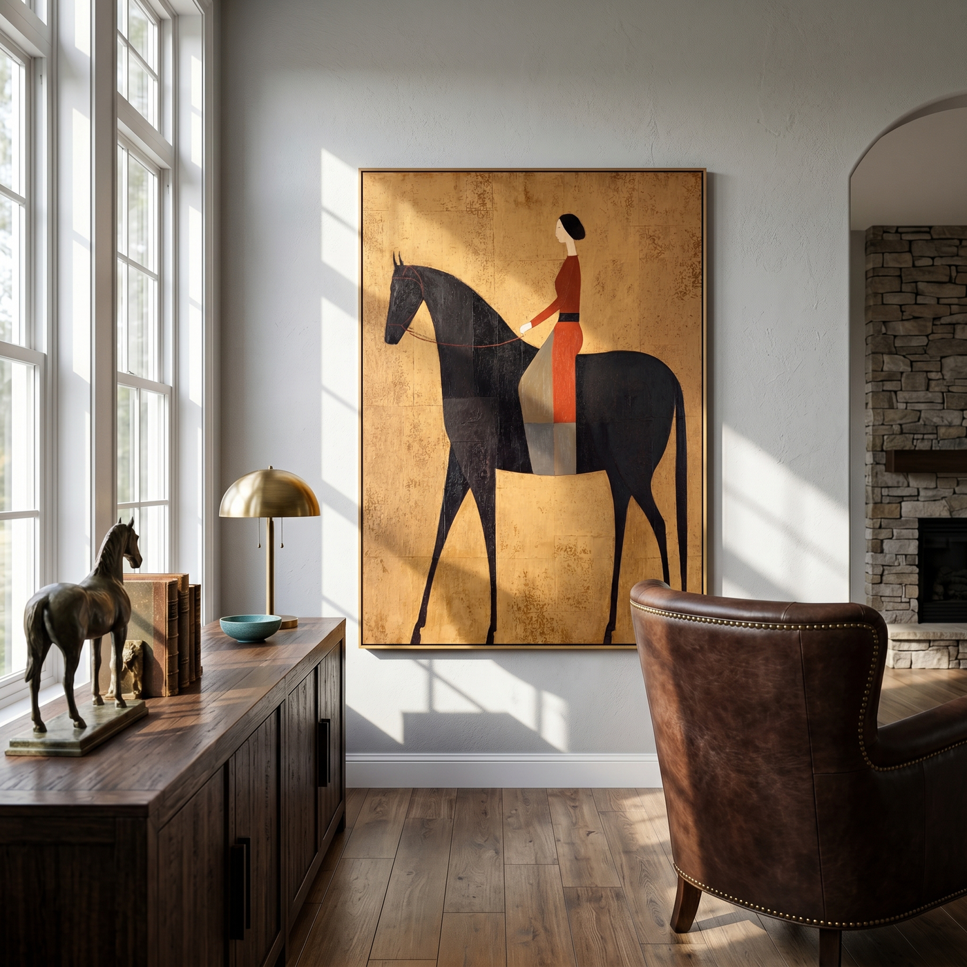 Painted Journey – brown and black modern western equestrian art, vertical hand-painted canvas art – view 3