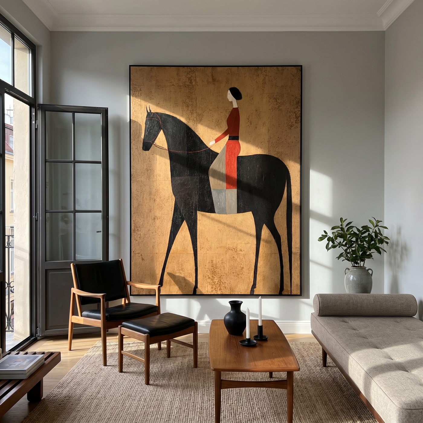 Painted Journey – brown and black modern western equestrian art, vertical hand-painted canvas art – view 4