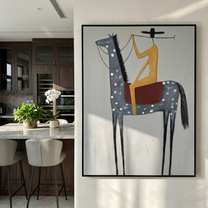 River Song – gray and blue modern western equestrian art, vertical hand-painted canvas art – view 2