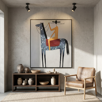 River Song – gray and blue modern western equestrian art, vertical hand-painted canvas art – view 4