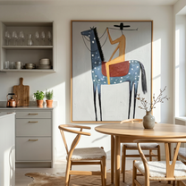 River Song – gray and blue modern western equestrian art, vertical hand-painted canvas art – view 5