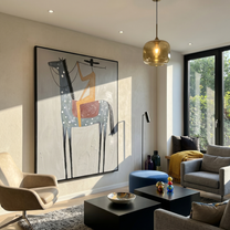 River Song – gray and blue modern western equestrian art, vertical hand-painted canvas art – view 6