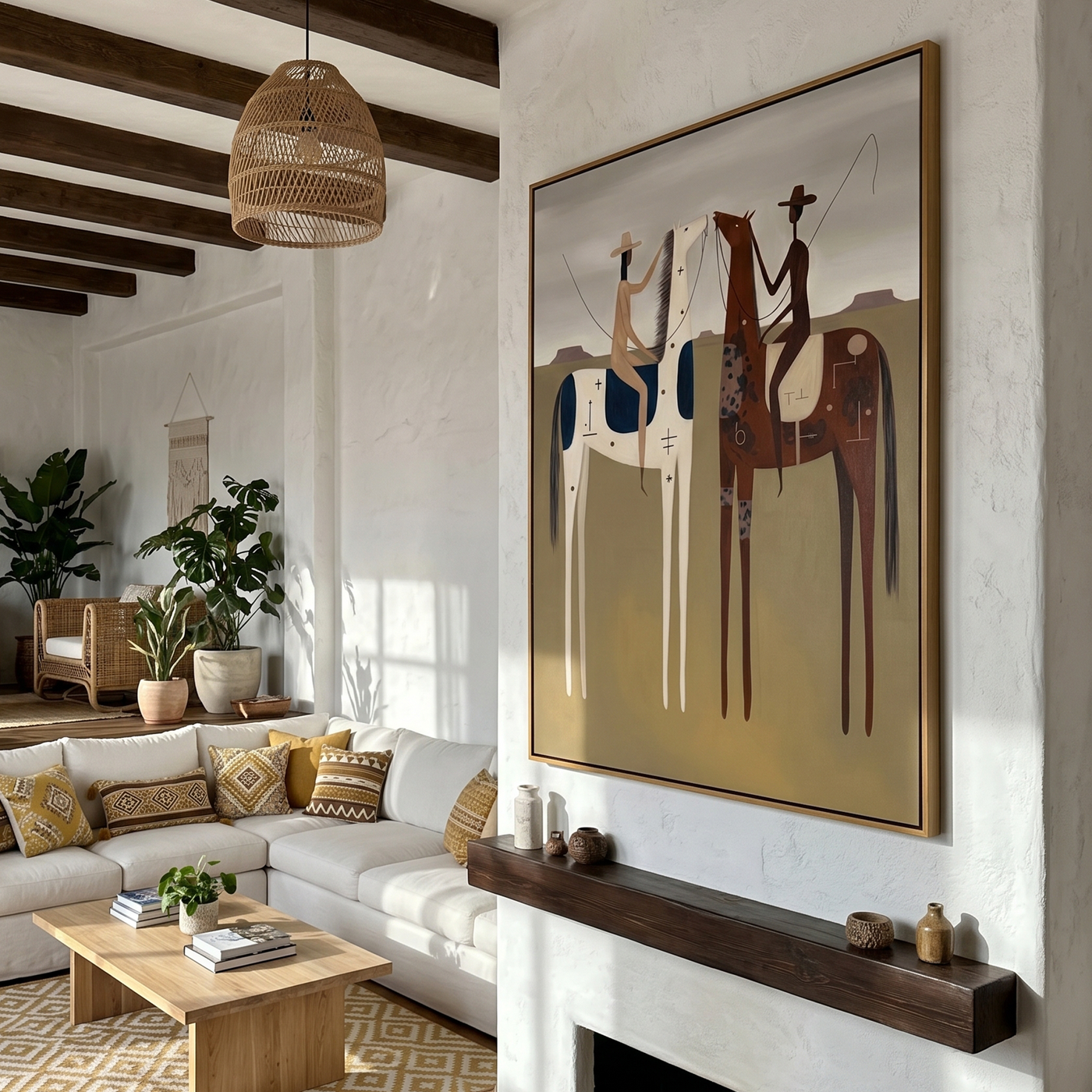 Summer Gallop – brown and gray modern western equestrian art, vertical hand-painted canvas art – view 4