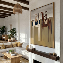 Summer Gallop – brown and gray modern western equestrian art, vertical hand-painted canvas art – view 4