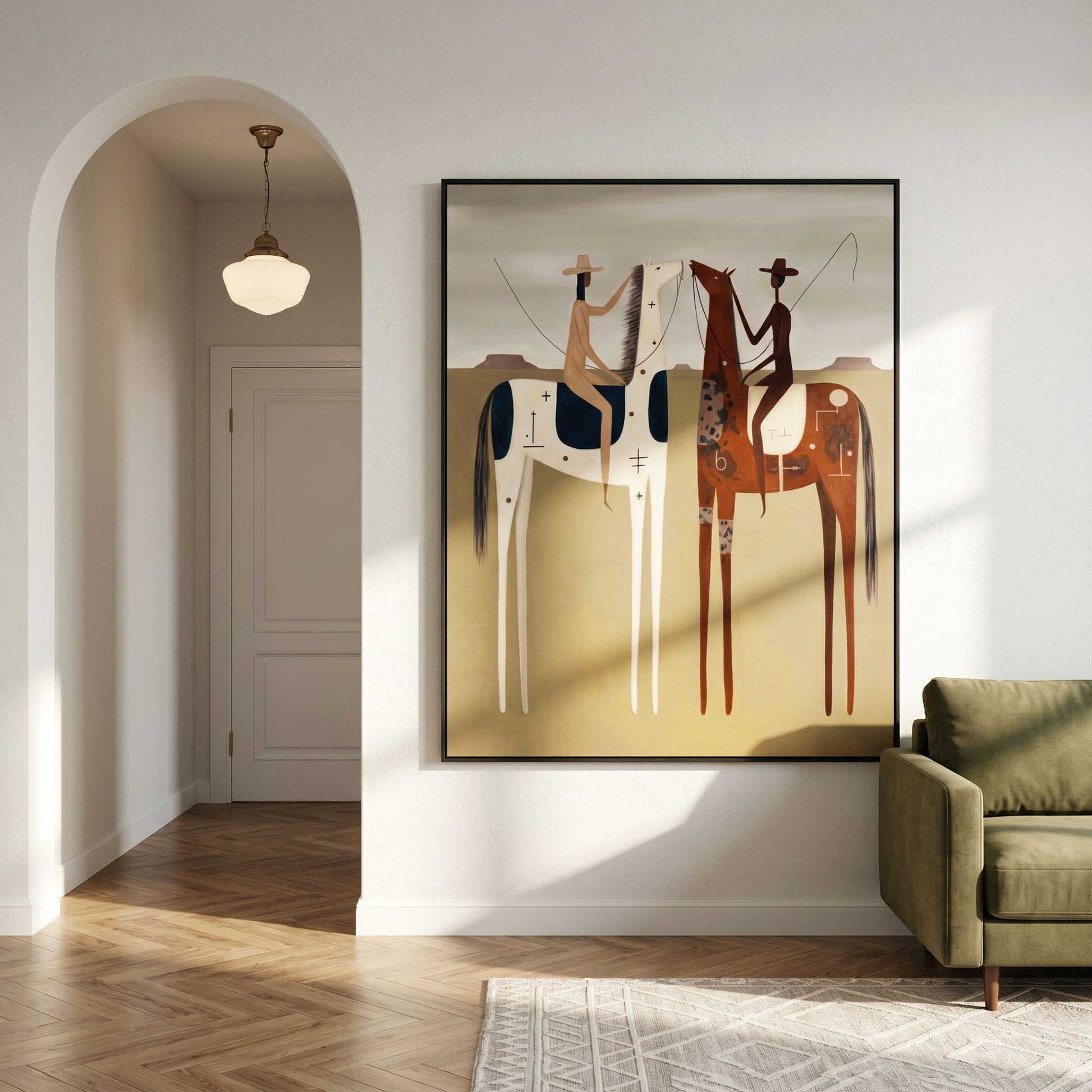 Summer Gallop – brown and gray modern western equestrian art, vertical hand-painted canvas art – view 5