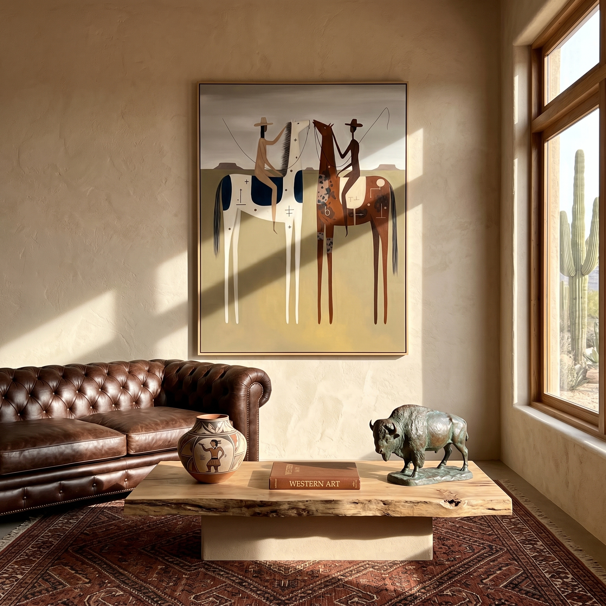 Summer Gallop – brown and gray modern western equestrian art, vertical hand-painted canvas art – view 6