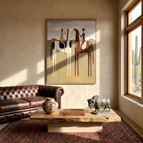 Summer Gallop – brown and gray modern western equestrian art, vertical hand-painted canvas art – view 6