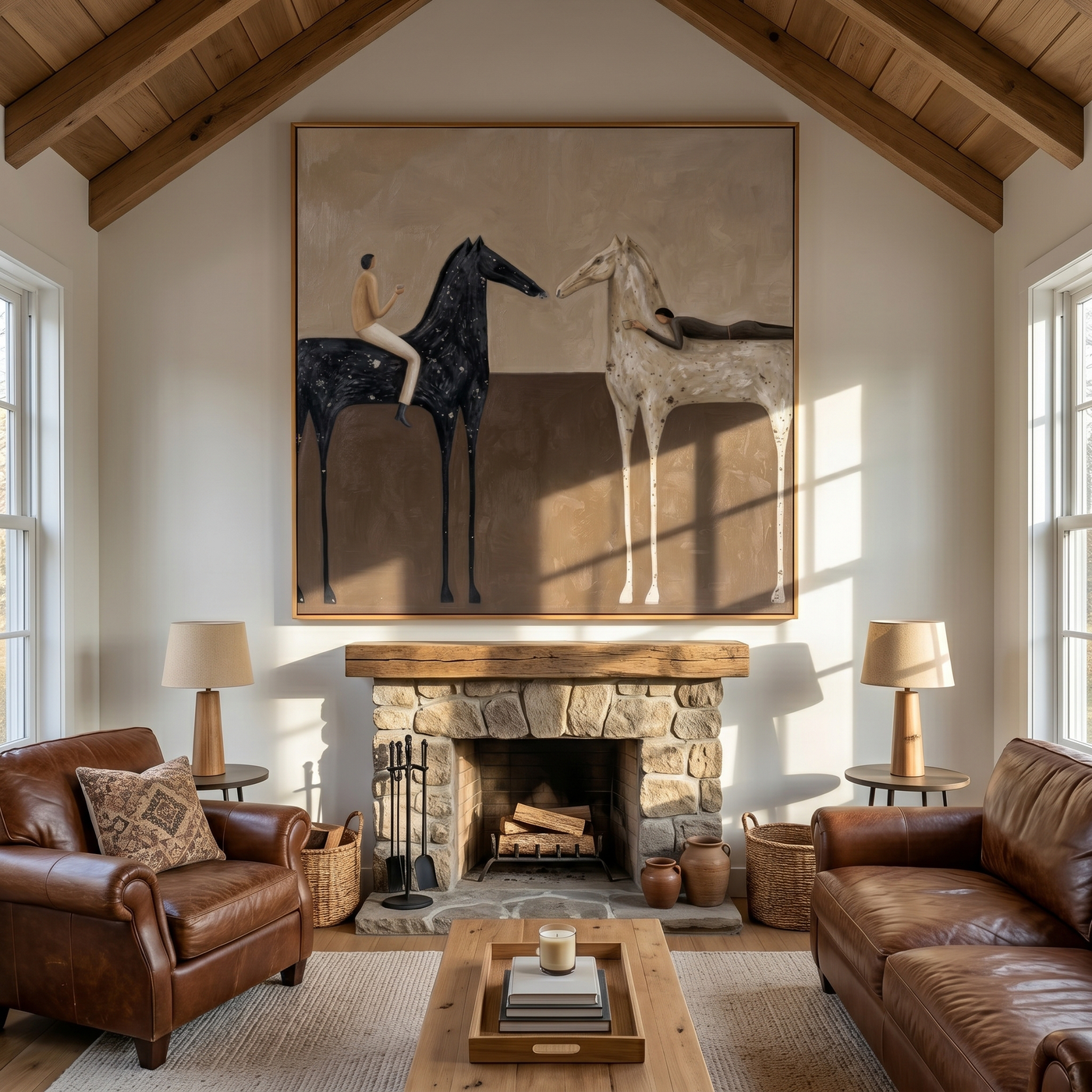 Wandering Muse – brown and black modern western equestrian art, square hand-painted canvas art – view 2