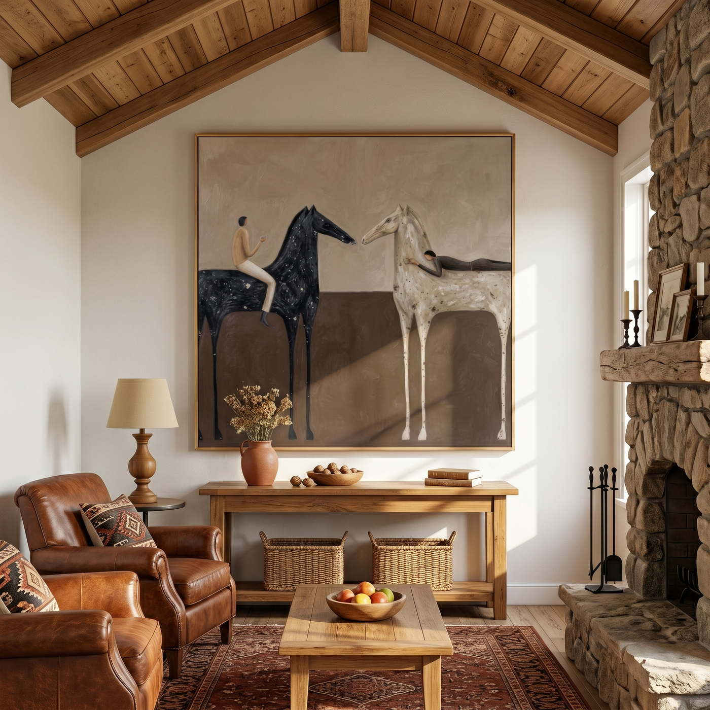 Wandering Muse – brown and black modern western equestrian art, square hand-painted canvas art – view 3