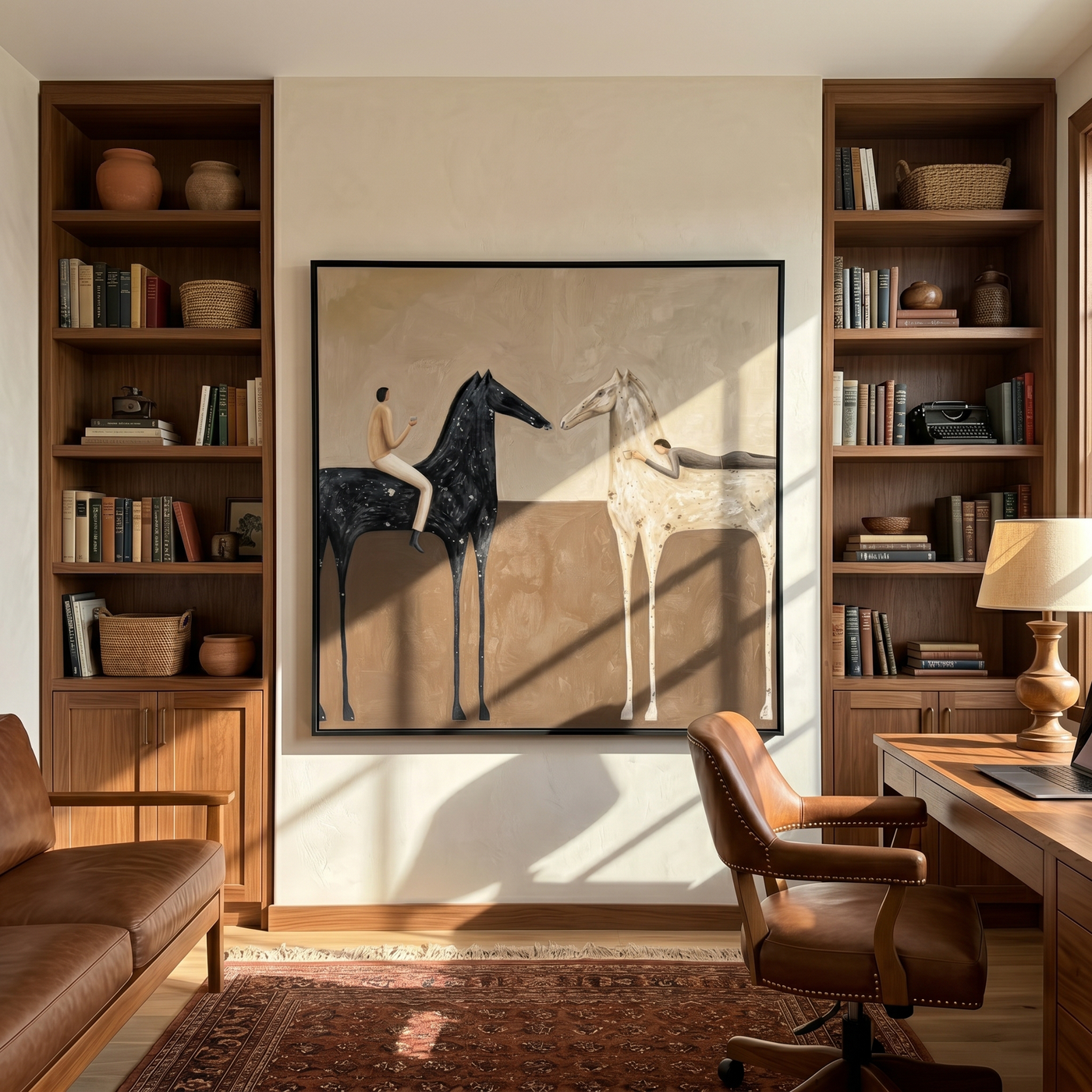 Wandering Muse – brown and black modern western equestrian art, square hand-painted canvas art – view 4