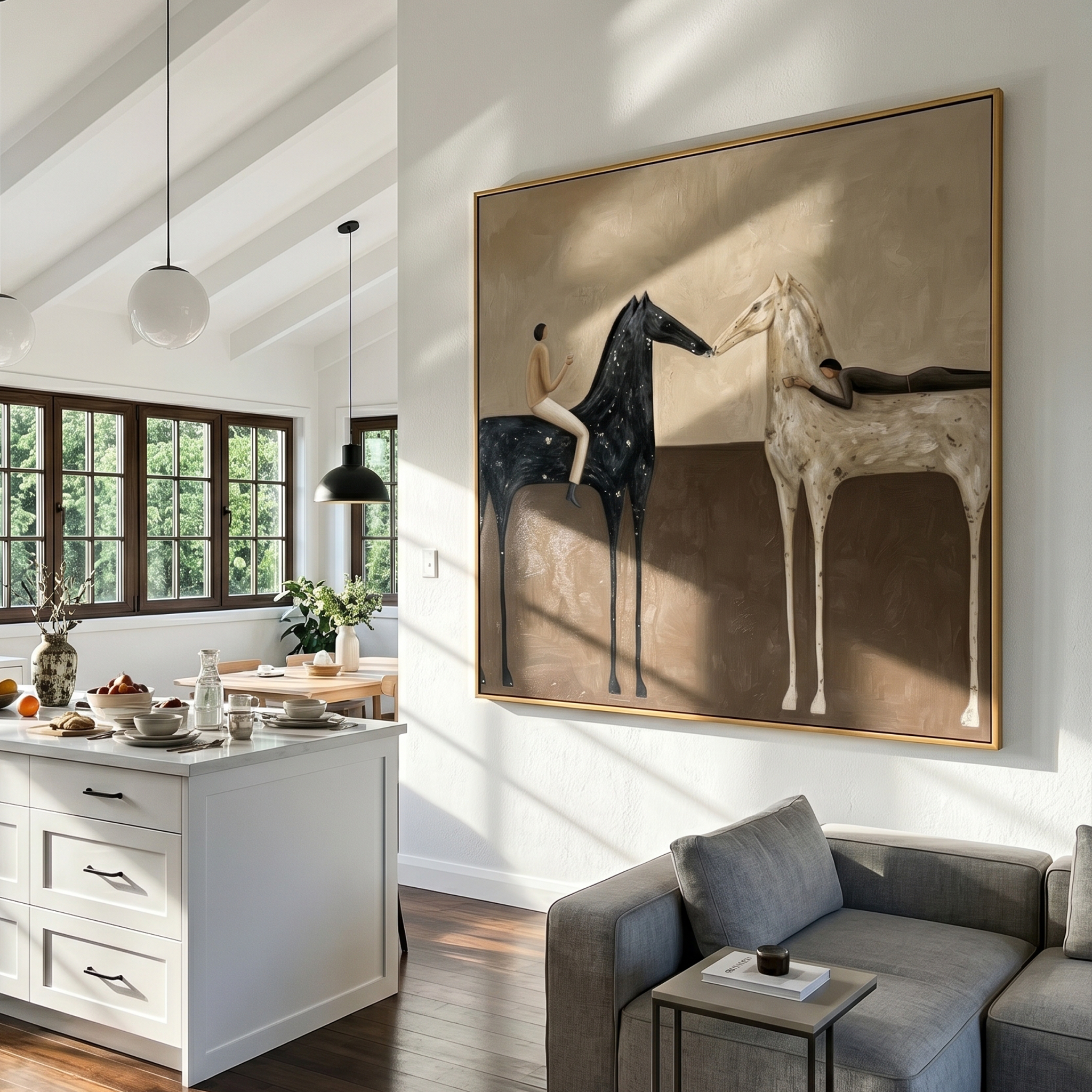 Wandering Muse – brown and black modern western equestrian art, square hand-painted canvas art – view 5