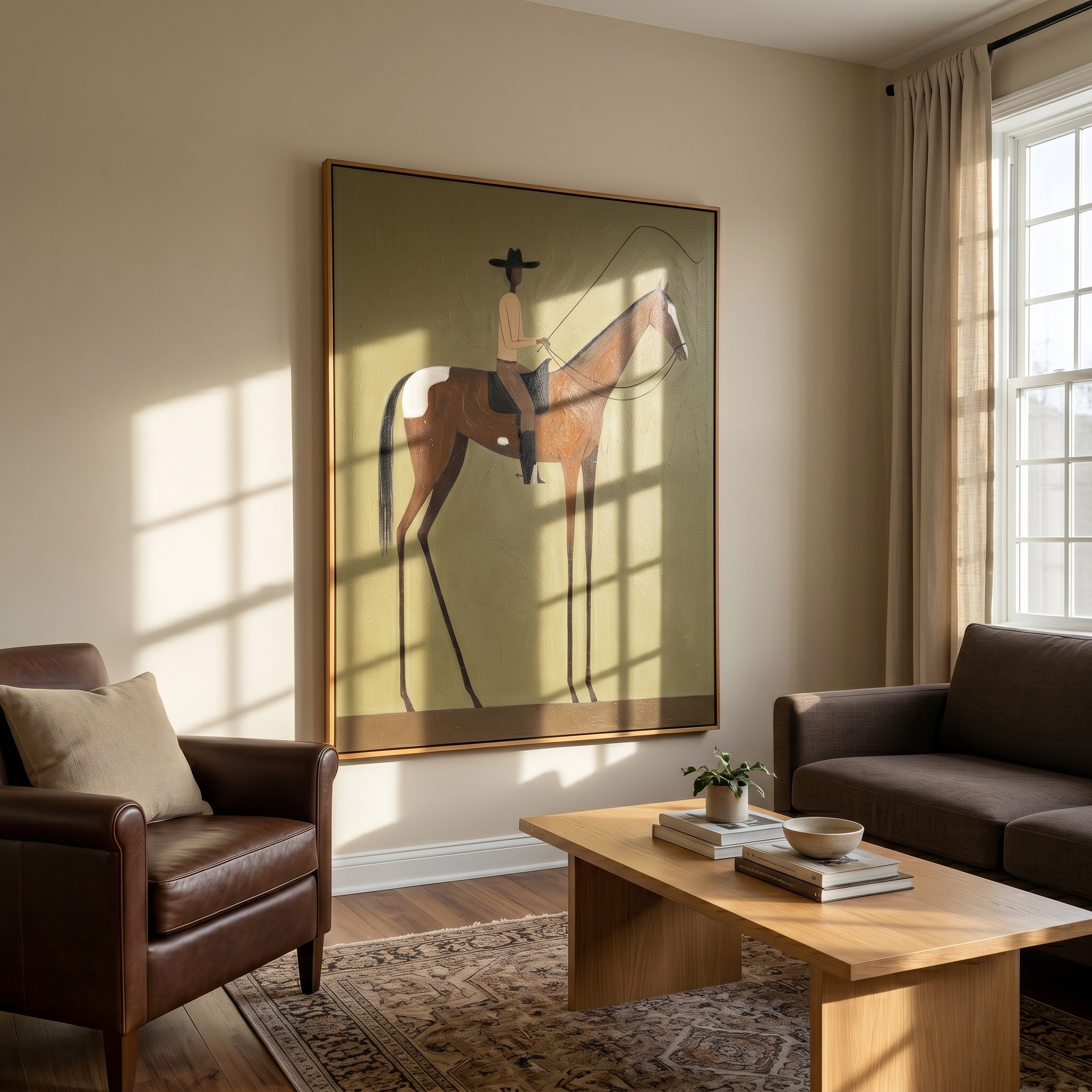 Winter Union – brown modern western equestrian art, vertical hand-painted canvas art – view 5