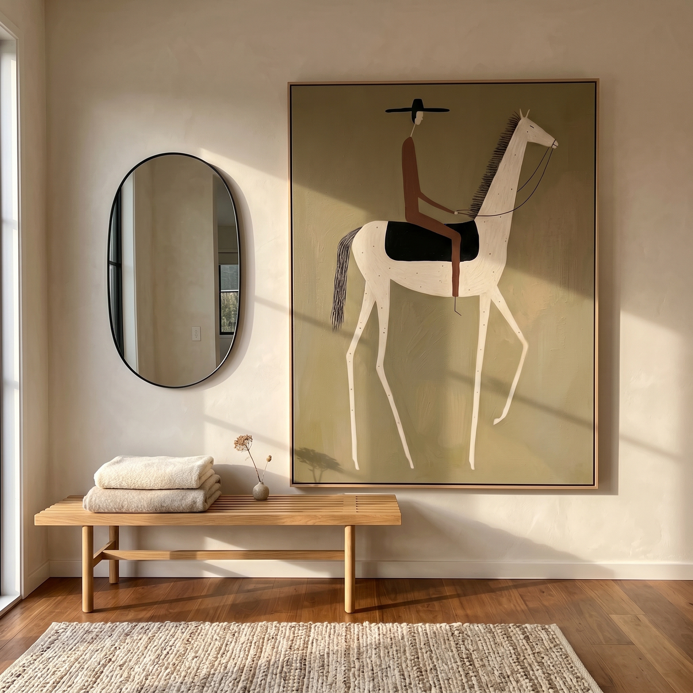 Blue Dance – brown and gold modern western equestrian art, vertical hand-painted canvas art – view 3