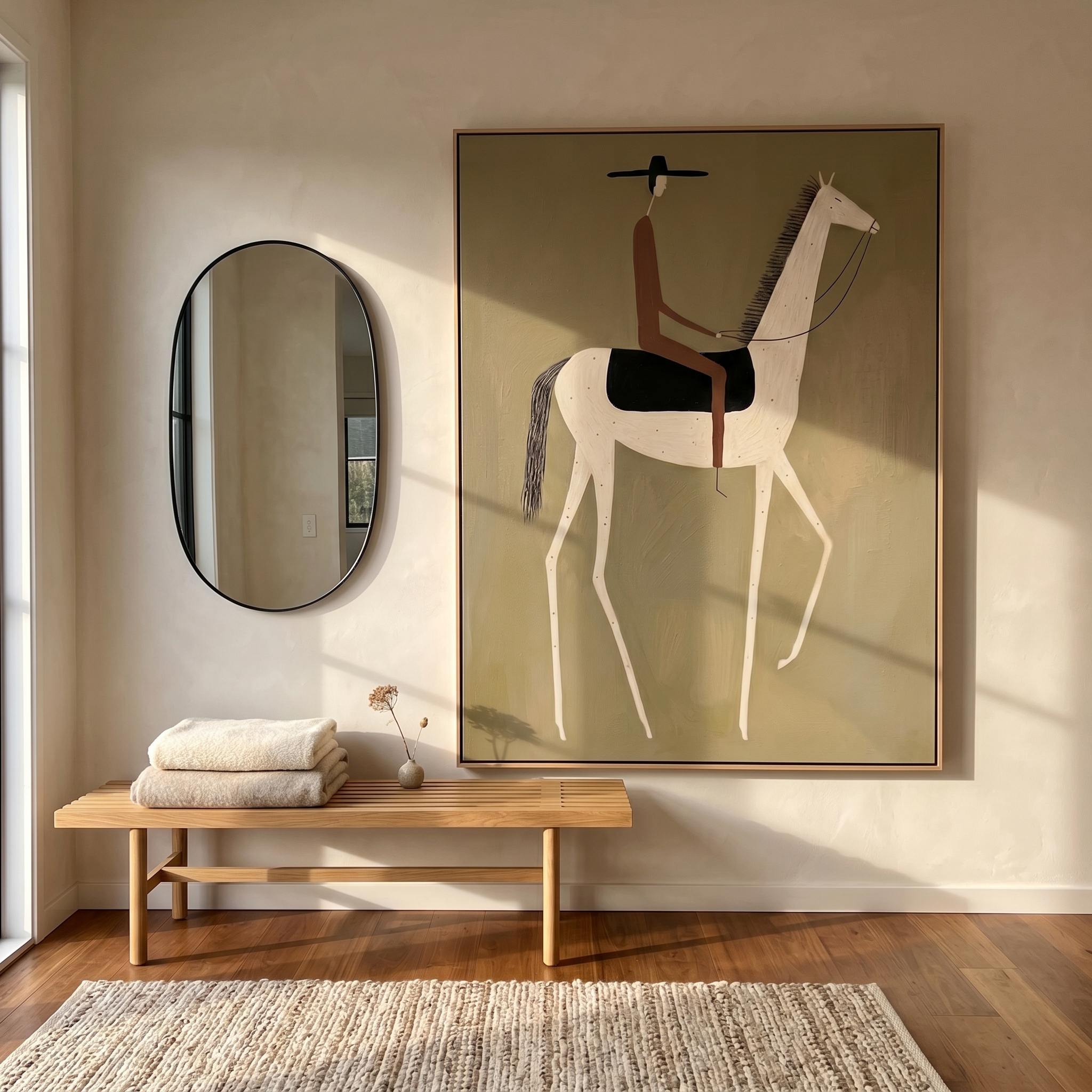 Blue Dance – brown and gold modern western equestrian art, vertical hand-painted canvas art – view 3